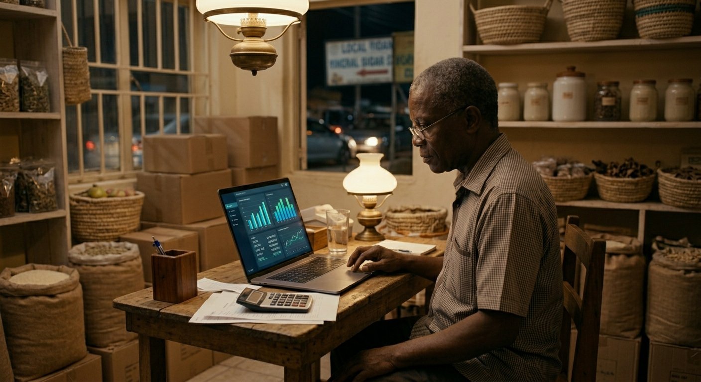 Business owner reviewing sales reports on a laptop